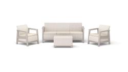 Keter Zahradní nábytek Scandi set třísedadlová pohovka + 2 křesla + úložný stůl béžovo šedý