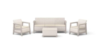 Keter Zahradní nábytek Scandi set třísedadlová pohovka + 2 křesla + úložný stůl béžovo šedý