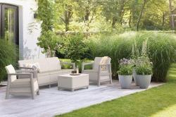 Keter Zahradní nábytek Scandi set třísedadlová pohovka + 2 křesla + úložný stůl béžovo šedý