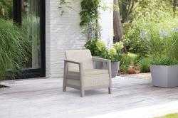 Keter Zahradní nábytek Scandi set třísedadlová pohovka + 2 křesla + úložný stůl béžovo šedý