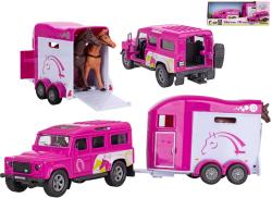 Kids globe Horses auto Land Rover set s přívěsem a koňmi růžový PB kov