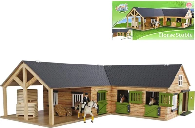 Kids globe Stáje pro koně 1:24 se 3 boxy DŘEVĚNÁ (stavebnice)