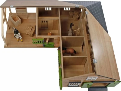Kids globe Stáje pro koně 1:24 se 3 boxy DŘEVĚNÁ (stavebnice)