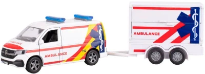 Kids globe Traffic auto VW Transporter ambulance set s přívěsem PB kov