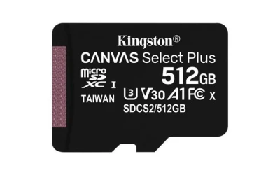 Kingston 512GB microSDXC CANVAS Plus Memory Card 150MB/s Read, UHS-I Speed Class, U3, V30, A1 - bez adaptéru