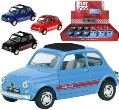 Kinsmart Auto retro 1:24 Fiat 500 kov zpětný chod 13cm 4 barvy