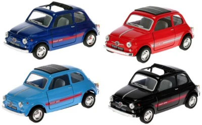 Kinsmart Auto retro 1:24 Fiat 500 kov zpětný chod 13cm 4 barvy