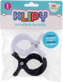 Klipy na kočárek černý + bílý set 2ks plast v sáčku