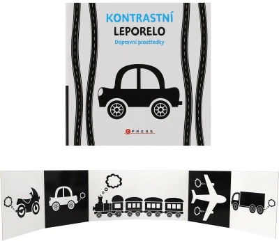 Knížka baby kontrastní leporelo dopravní prostředky pro miminko