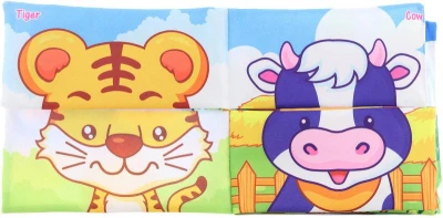 Knížka baby textilní šustící puzzle zvířátka 2v1 pro miminko