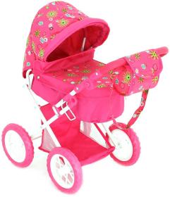Kočárek pro panenku miminko 56x36x64cm růžový s taškou na držadlo Kočárek pro panenku miminko 56x36x64cm růžový s taškou na držadlo