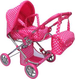 Kočárek pro panenku miminko růžový hluboký s taškou 3v1 puntíky