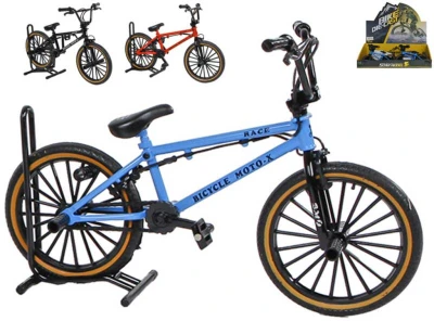 Kolo jízdní BMX free-style prstové 18cm set stojanem 3 barvy kov Kolo jízdní BMX free-style prstové 18cm set stojanem 3 barvy kov