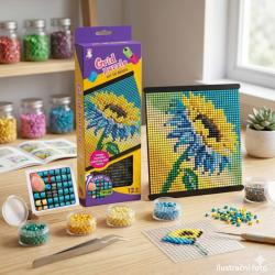 Korálkový obraz mozaika slunečnice v rámečku kreativní set s korálky