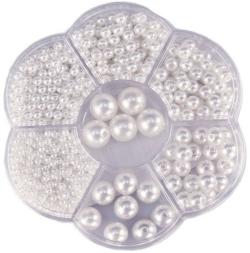 Korálky navlékací metalické bílé set 1150ks 3-12mm v plastovém boxu Korálky navlékací metalické bílé set 1150ks 3-12mm v plastovém boxu