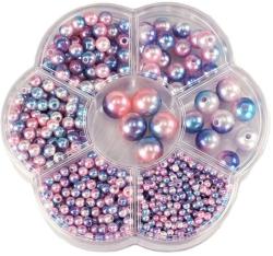 Korálky navlékací perleťové fialové set 1150ks 3-12mm v plastovém boxu