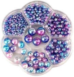Korálky navlékací perleťové modré set 1150ks 3-12mm v plastovém boxu