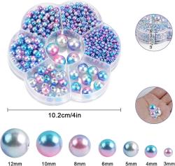 Korálky navlékací perleťové modré set 1150ks 3-12mm v plastovém boxu