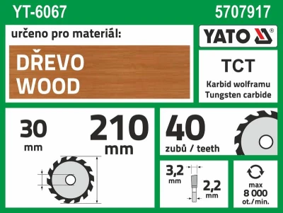 Yato Kotouč na dřevo 210 x 30 mm 40z