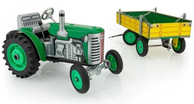 Kovap Traktor Zetor retro model 1:25 plechový Zelený na klíček Kov 0395