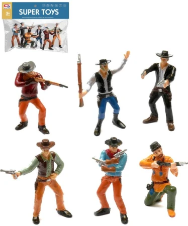 Kovbojové se zbraněmi plastové akční figurky 9cm set 6ks v sáčku Kovbojové se zbraněmi plastové akční figurky 9cm set 6ks v sáčku