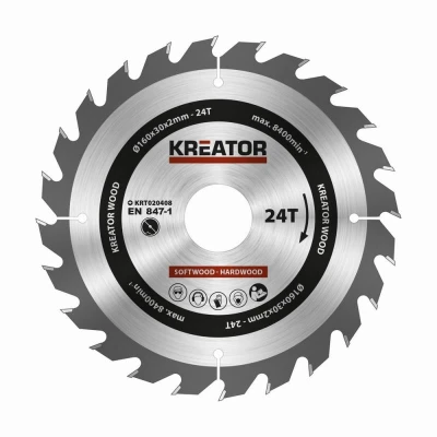 Kreator Pilový kotouč KRT020408 na dřevo 160mm, 24T Kreator Pilový kotouč KRT020408 na dřevo 160mm, 24T