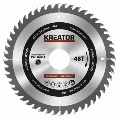 Kreator Pilový kotouč KRT020409 na dřevo 160mm, 48T Kreator Pilový kotouč KRT020409 na dřevo 160mm, 48T