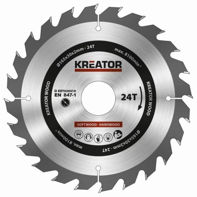 Kreator Pilový kotouč KRT020410 na dřevo 165mm, 24T Kreator Pilový kotouč KRT020410 na dřevo 165mm, 24T