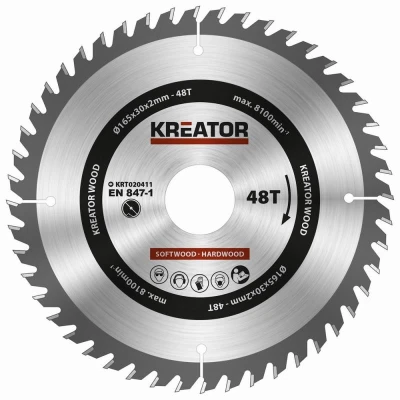 Kreator Pilový kotouč KRT020411 na dřevo 165mm, 48T Kreator Pilový kotouč KRT020411 na dřevo 165mm, 48T