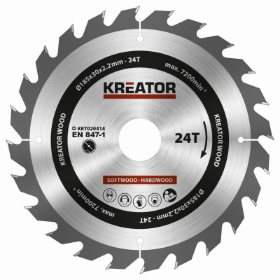 Kreator Pilový kotouč KRT020414 na dřevo 185mm, 24T Kreator Pilový kotouč KRT020414 na dřevo 185mm, 24T