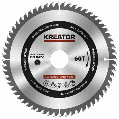 Kreator Pilový kotouč KRT020415 na dřevo 185mm, 60T Kreator Pilový kotouč KRT020415 na dřevo 185mm, 60T