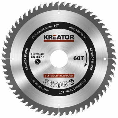 Kreator Pilový kotouč KRT020417 na dřevo 190mm, 60T Kreator Pilový kotouč KRT020417 na dřevo 190mm, 60T