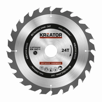 Kreator Pilový kotouč KRT020420 na dřevo 210mm, 24T Kreator Pilový kotouč KRT020420 na dřevo 210mm, 24T