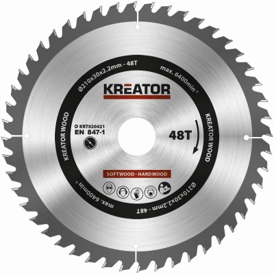 Kreator Pilový kotouč KRT020421 na dřevo 210mm, 48T Kreator Pilový kotouč KRT020421 na dřevo 210mm, 48T