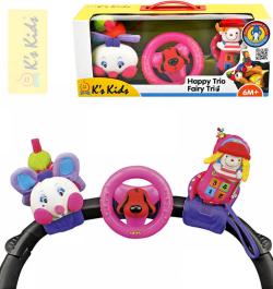 Ks Kids Tři veselé hračky na přichycení suchým zipem pastelové barvy