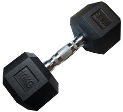 Kubisport Jednoruční šestihranná HEX činka 10 kg pogumovaná