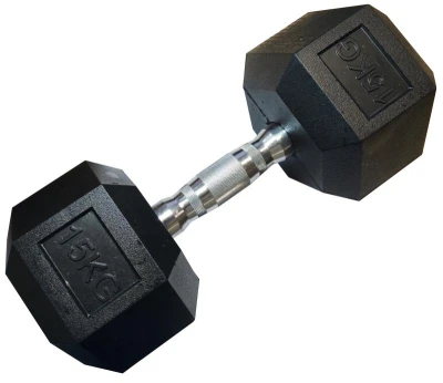 Kubisport Jednoruční šestihranná HEX činka 15 kg pogumovaná Kubisport Jednoruční šestihranná HEX činka 15 kg pogumovaná