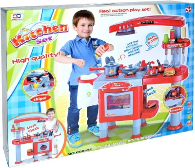 Kuchyňka dětská 81x33x83cm funkční set s nádobím a potravinami plast