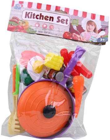 Kuchyňská sada barevné dětské nádobí + makety potravin plast