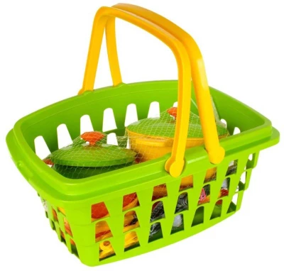 Kuchyňský set dětské barevné nádobí s nákupním košíkem 23ks plast