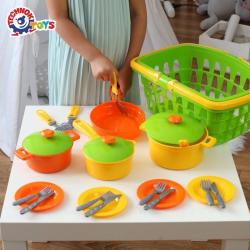 Kuchyňský set dětské barevné nádobí s nákupním košíkem 23ks plast