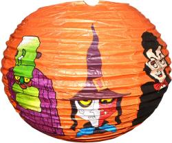 Lampion krčený harmonika Halloween 25cm kulatý oranžový s potiskem na žárovku