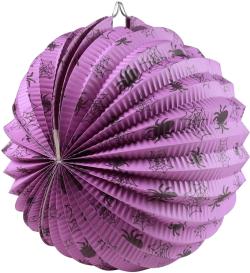 Lampion kulatý 25cm Halloween pavouci fialový na svíčku