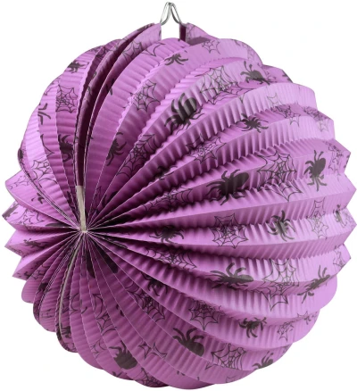 Lampion kulatý 25cm Halloween pavouci fialový na svíčku