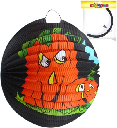 Lampión kulatý černý Halloween 2 dýně papírový 25cm na svíčku