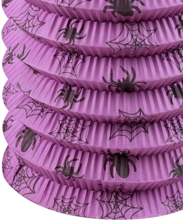 Lampion válec 15cm Halloween pavouci fialový na svíčku