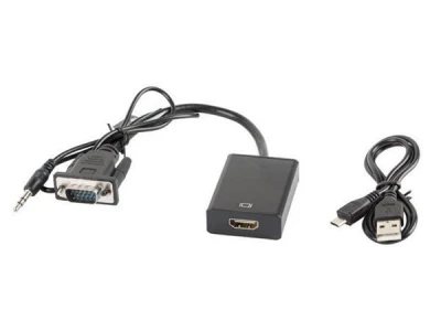 Lanberg VGA(M)+MINIJACK 3,5MM(M)-gtHDMI(F) ADAPTÉROVÝ KABEL 20CM ČERNÝ