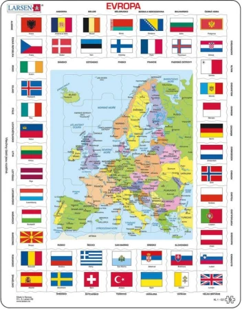 LARSEN Puzzle deskové vzdělávací Evropa mapa + vlajky 70 dílků