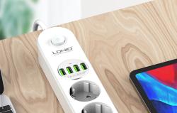 Ldnio Napájecí lišta se 4 zásuvkami AC, 4x USB, SE4432, 2m (bílá)
