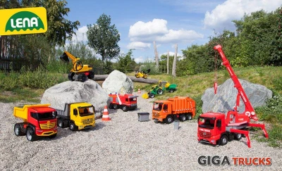 Lena GIGA TRUCKS Auto 2 osé funkční popeláři + 2 kontejnery na písek